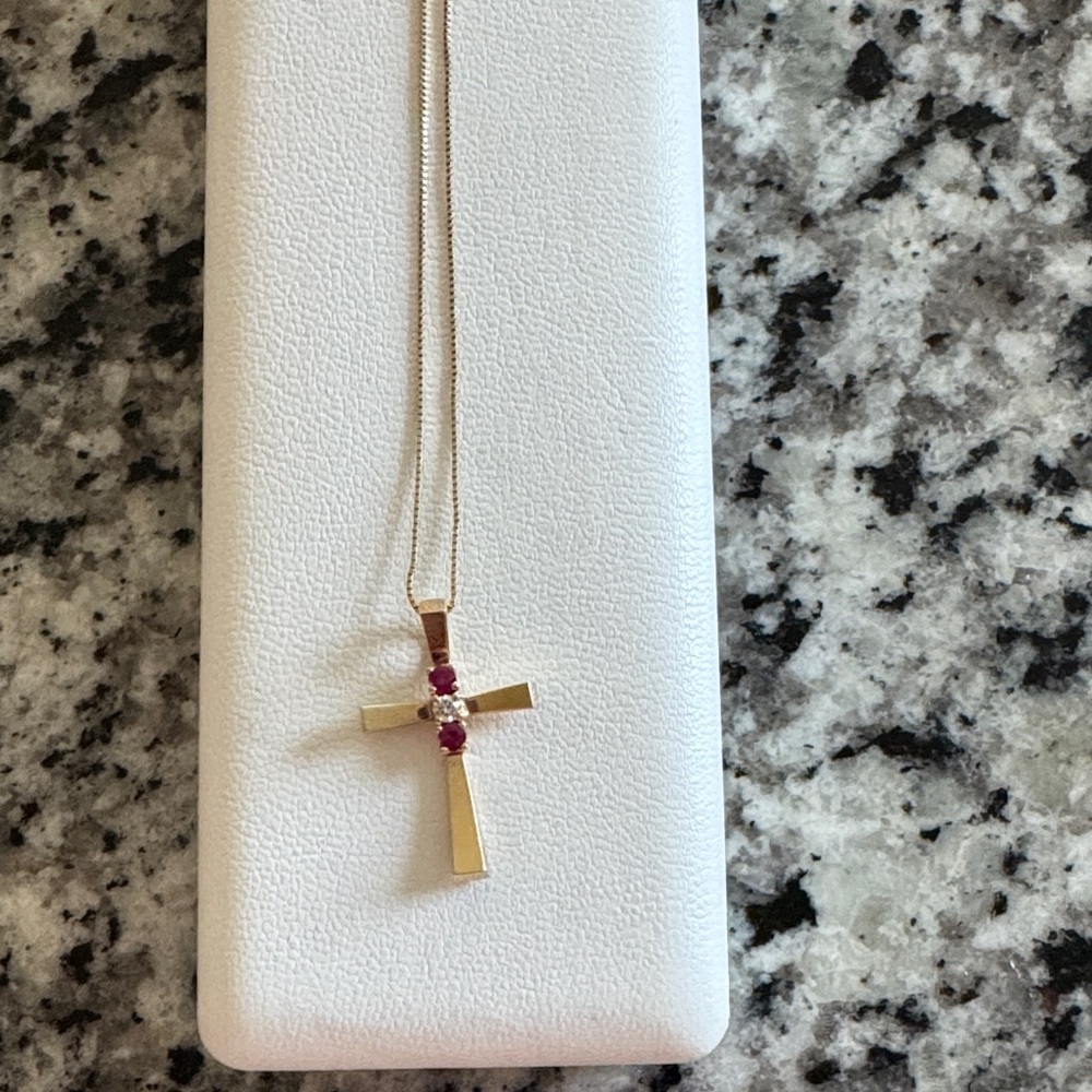 Elegant Gold Cross Pendant Necklace with Red Accents
